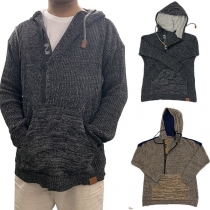 Fashion Mixed Color Long Sleeve Hooded Man's Thin Knit Top