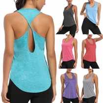 Sexy Backless Sleeveless Round Neck Solid Color Sports Tank Top