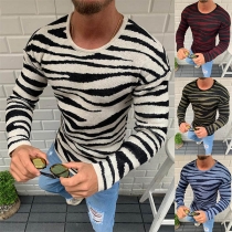 Fashion Long Sleeve Round Neck Man's Striped Knit Top