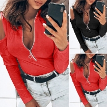 Sexy Off-shoulder Long Sleeve V-neck Slim Fit T-shirt