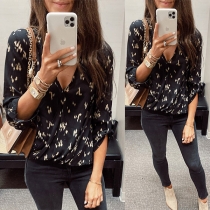Sexy V-neck Long Sleeve Printed Blouse