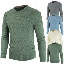 Fashion Solid Color Long Sleeve Round Neck Man's Sweater