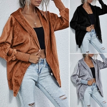 Fashion Solid Color Long Sleeve Hooded Coat
