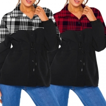 Fashion Plaid Spliced Long Sleeve Stand Collar Sweatshirt