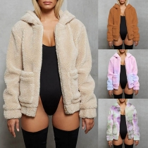Fashion Long Sleeve Hooded Plush Coat