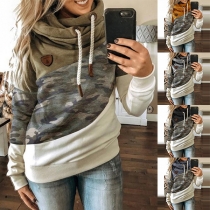 Fashion Contrast Color Leopard Printed Spliced Long Sleeve Hooded Sweatshirt