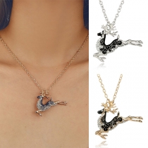 Fashion Rhinestone Inlaid Elk Pendant Necklace