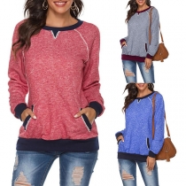Fashion Contrast Color Long Sleeve Round Sweatshirt