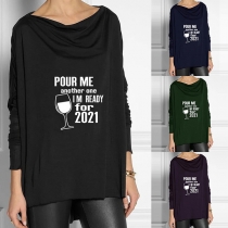 Simple Style Long Sleeve Cowl Neck Letters Printed T-shirt