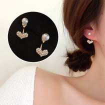 Sweet Style Pearl Inlaid Heart Shaped Stud Earrings