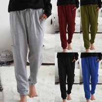 Casual Style Drawstring Waist Solid Color Loose Pants