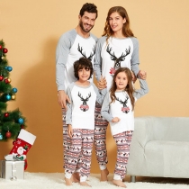 Cute Christmas Elk Printed Parent-child Nightwear Set
