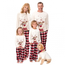Cute Elk Printed Long Sleeve T-shirt + Pants Parent-child Nightwear Set