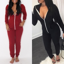 Fashion Long Sleeve Hooded Slim Fit Jumpsuit