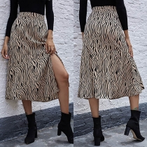 Fashion High Waist Slit Hem Leopard Printed Skirt