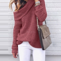 Sexy Oblique Shoulder Long Sleeve Solid Color Knit Top