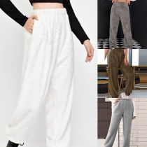 Simple Style Solid Color High Waist Plush Pants