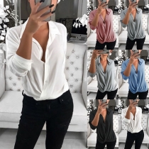 Sexy V-neck Long Sleeve Solid Color Blouse