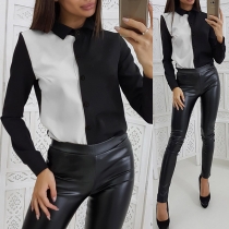 OL Style Long Sleeve POLO Collar Contrast Color Shirt