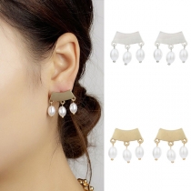 Bohemian Style Pearl Inlaid Tassel Earrings