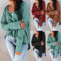 Casual Style Long Sleeve Round Neck Solid Color Loose T-shirt