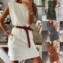 Simple Style Sleeveless Round Neck Solid Color Dress