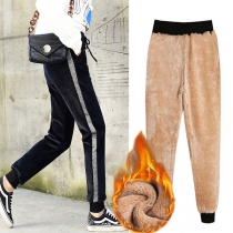 Fashion Contrast Color Plush Lining Sports Pants