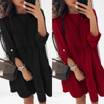 Fashion Solid Color Long Sleeve Round Neck Loose Dress