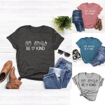 Casual Style Letters  Printed Short Sleeve Round Neck T-shirt