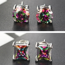 Fashion Colored Rhinestone Square/Round Shaped Stud Earrings