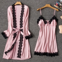 Sexy Lace Spliced Sling Dress + Robe Nightwear Two-piece Set