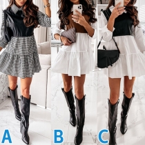 Fashion Long Sleeve POLO Collar Ruffle Hem Shirt Dress