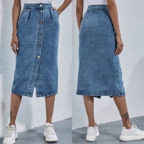 Fashion High Waist Single-breasted Denim Skirt