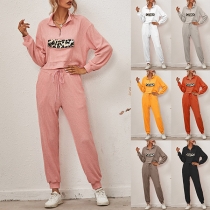 Fashion Leopard Printed Spliced Top + Pants Two-piece Set