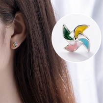 Fresh Style Contrast Color Windmill Shaped Stud Earrings