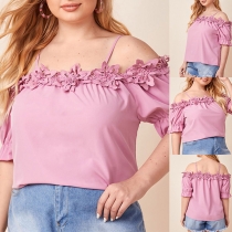 Sexy Off-shoulder Boat Neck Short Sleeve Solid Color Top