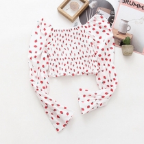Sexy Square Collar Long Sleeve Strawberry Printed Crop Top