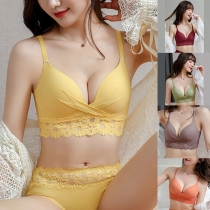Sexy Solid Color Lace Spliced Push-UP Wireless Bra