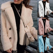 Fashion Solid Color Long Sleeve Lapel Plush Coat