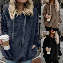 Fashion Solid Color Long Sleeve Hooded Plush Sweatshirt Coat