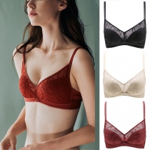 Sexy Solid Color Lace Spliced Push-up Wireless Bra