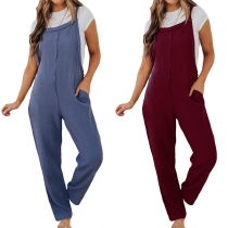Fashion Solid Color Relaxed-fit Overalls