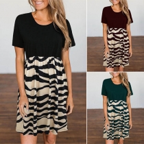 Fashion Short Sleeve Round Neck Printed Spliced Hem Dress