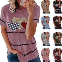 Fashion Heart Printed Short Sleeve Round Neck T-shirt