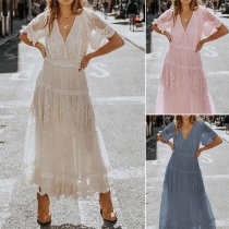 Fashion 3/4 Trumpet Sleeve Round Neck Lace Spliced Dress