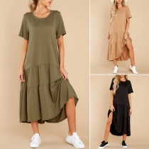 Simple Style Short Sleeve Round Neck Solid Color Loose Dress