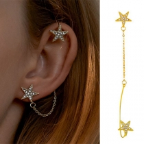Fashion Rhinestone Inlaid Pentagram Shaped Ear Chain