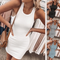 Simple Style Solid Color Round Neck Tank Dress