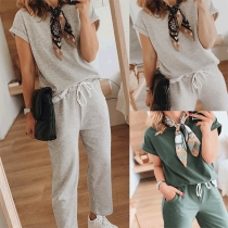 Fashion Solid Color Short Sleeve Round Neck T-shirt + Pants Two-piece Set