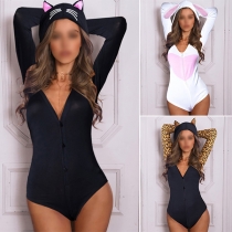 Sexy Deep V-neck Long Sleeve Bodysuit